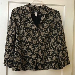 Floral Brocade jacket that looks asian/silk. Wear with velvet or jeans.